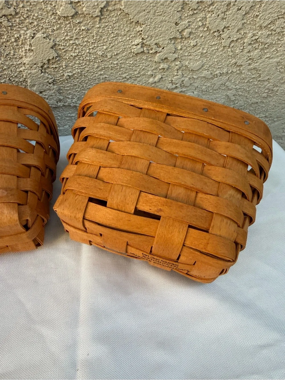 Longaberger Small Key Mail Basket Set of 3 Hanging Baskets Leather Loop Handle